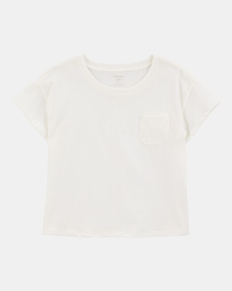 girls short-sleeve pocket tee - white