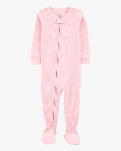 Product image 1 of Baby Girl Heart Waffle Knit Footie 1-Piece Pajamas - Pink