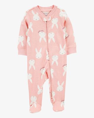 Product image 1 of Baby Bunny 2-Way Zip Cotton Sleep & Play Pajamas - Pink