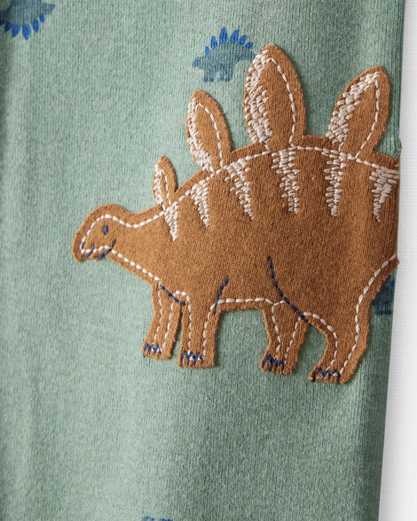 Product image 2 of Baby Boy Dinosaur Print 100% Cotton Long-Sleeve 2-Way Zip 1-Piece Pajamas - Green