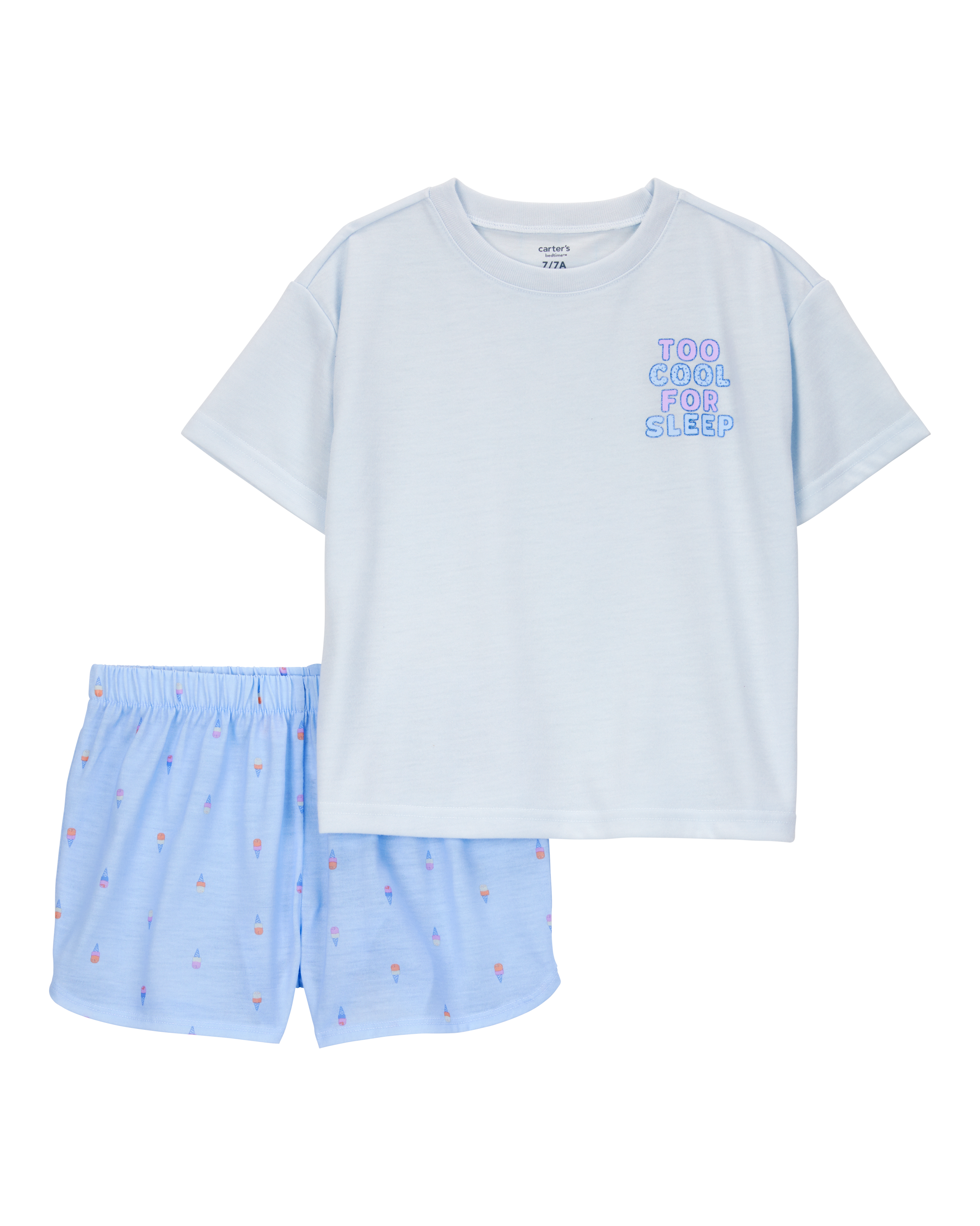 Girls Ice Cream Print Loose Fit 2-Piece Pajamas - Blue