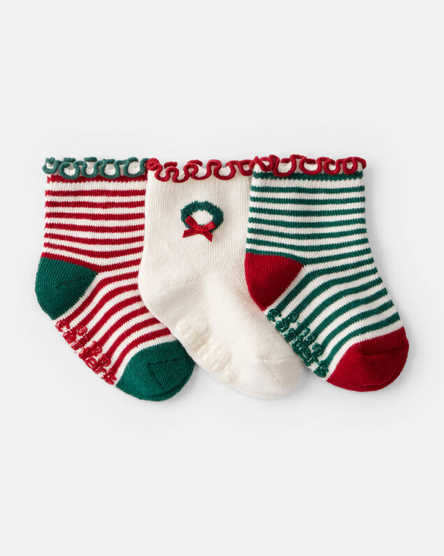 Product image 1 of Baby Girl 3-Pack Christmas Striped Ankle Socks