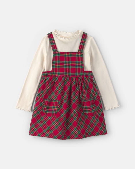 toddler girl 2-piece plaid dress set - red/cream