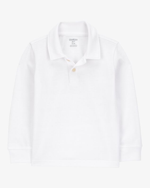 Product image 1 of Toddler Pique Long-Sleeve Uniform Polo Shirt - White