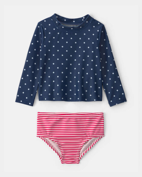 baby girl 2-piece american flag rashguard swimsuit set - red/white/blue