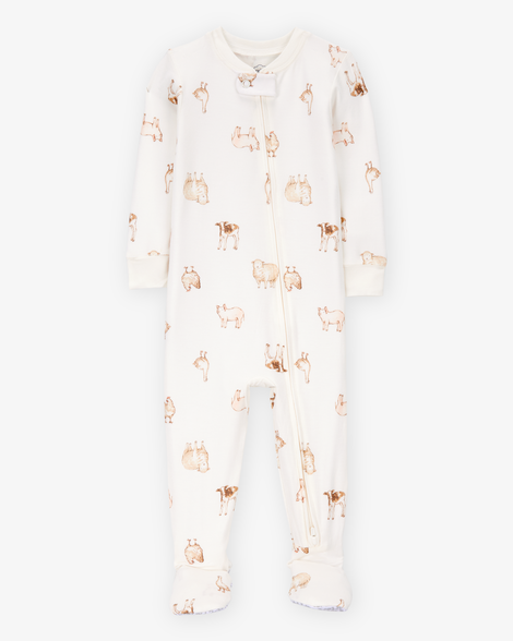 baby farm animals print purelysoft footie 1-piece pajamas - ivory