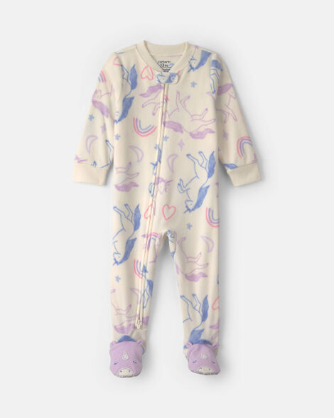 toddler girl 1-piece unicorn fleece loose fit footed pajama - cream