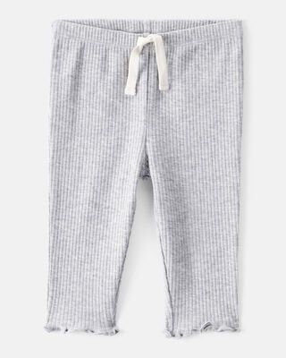 Baby Girl Cotton Ribbed Stretch Leggings - Cream