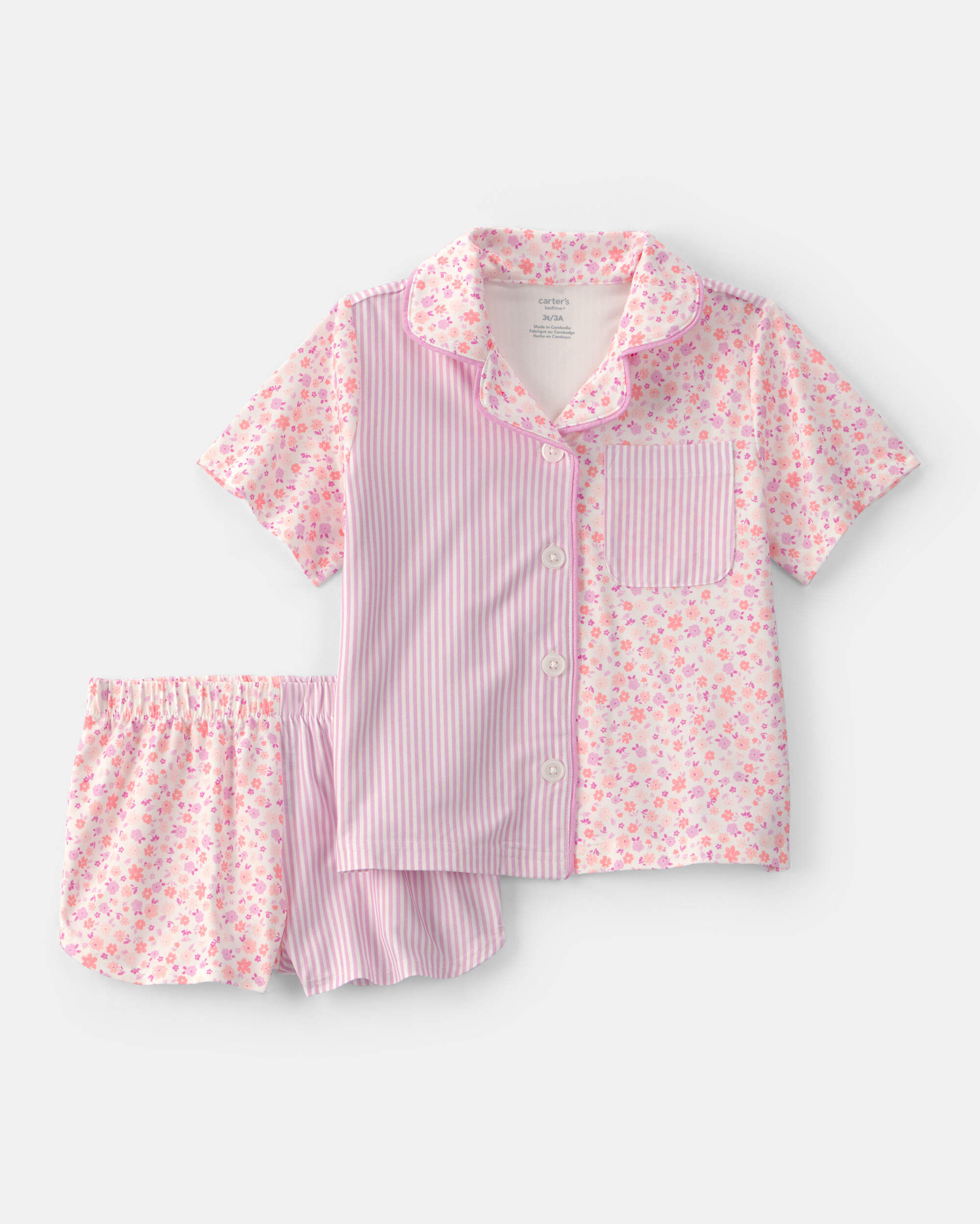 Carters toddler girl floral striped short-sleeve loose fit 2-piece pajama set 2T Pink 20$
