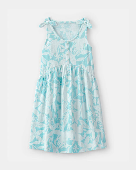 girls tropical floral tank dress - blue