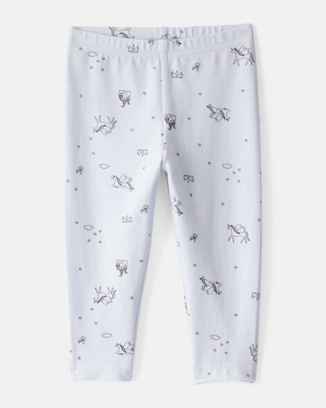baby girl printed cotton pull-on stretch leggings - blue