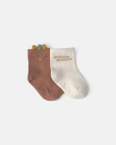 baby 2-pack thanksgiving turkey booties - brown/white