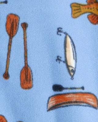 Product image 2 of Kid 1-Piece Fishing Print Fleece Footie Pajamas - Blue