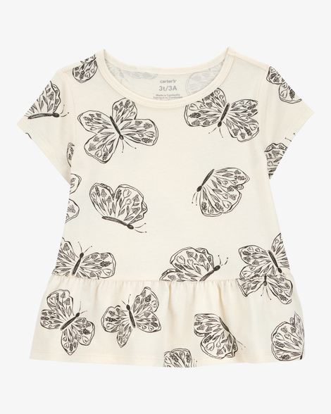 butterfly short-sleeve peplum tee - cream