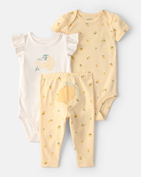 baby girl 3-piece lemon bodysuits & pant set - yellow/white
