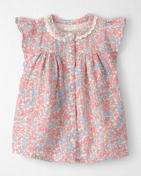 Baby Girl Organic Cotton Gauze Dress in Spring Floral Print