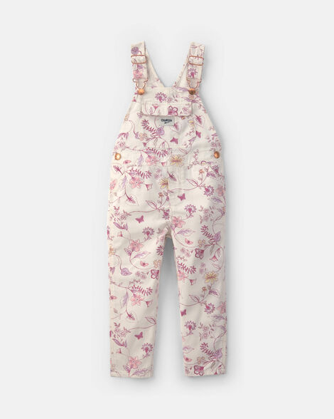 Toddler Girl Floral Overalls - Ivory
