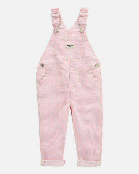 Toddler Knit Denim Hickory Stripe Overalls - Pink
