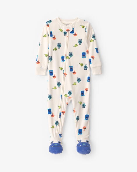 toddler boy 1-piece monster dreamplush snug fit footed pajama - cream