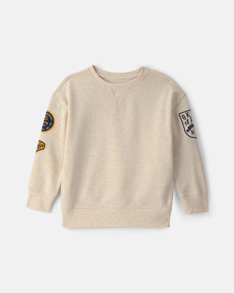 Boys Logo Patch French Terry Pullover Sweatshirt - Cream