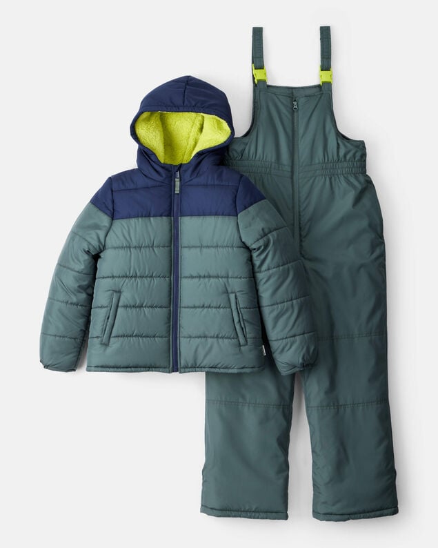 Toddler Girl 2-Piece Color Block Hooded Snowsuit Jacket & Bib Set