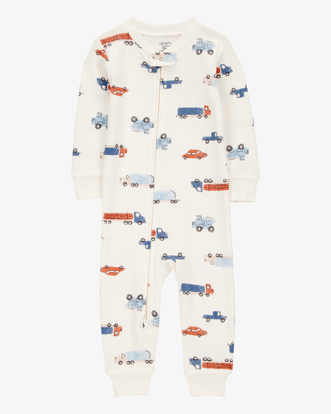 toddler boy 1-piece cars 100% snug fit cotton footless pajamas - ivory