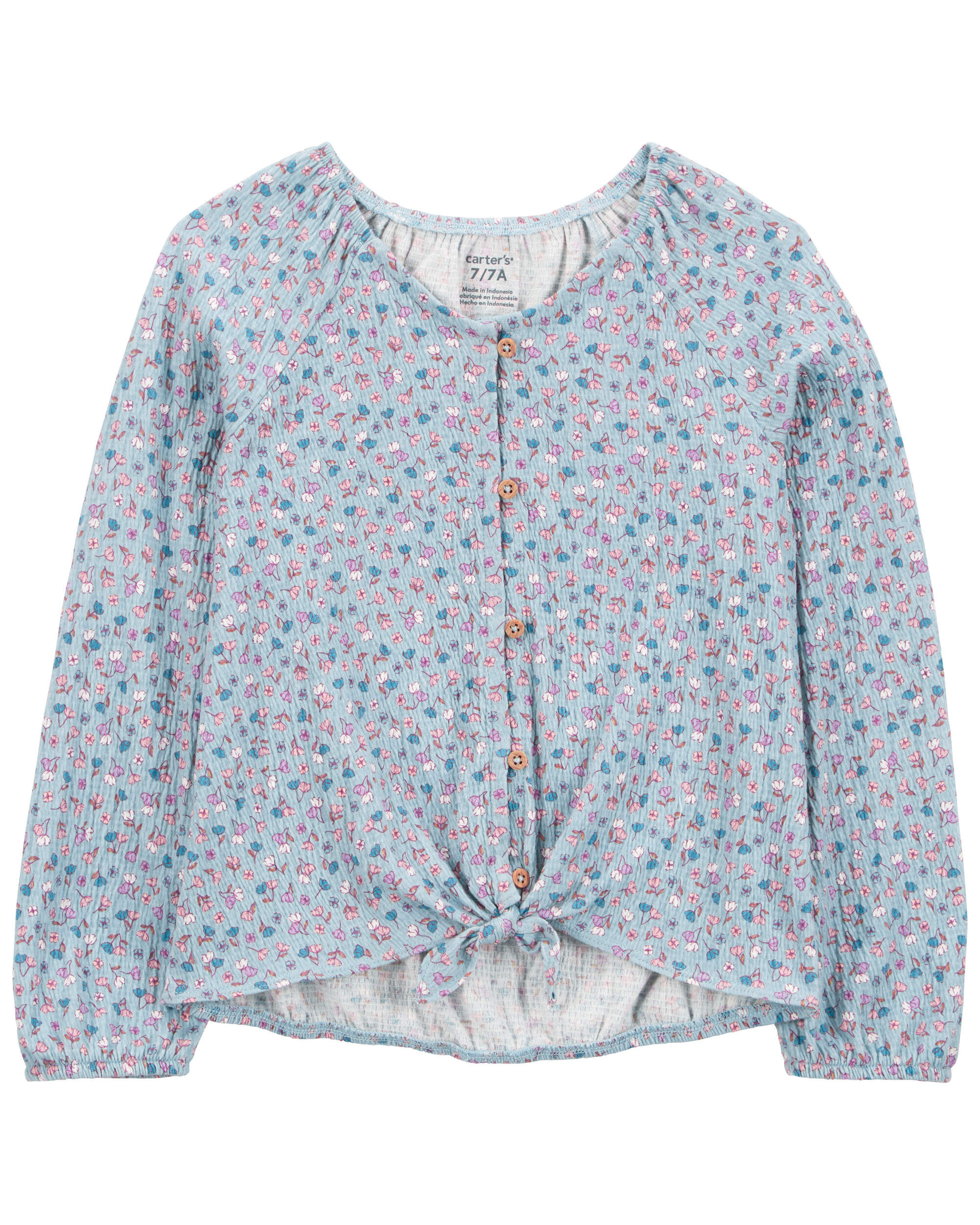 Kid Floral Gauze Long-Sleeve Button-Up Top - Blue - Carter's
