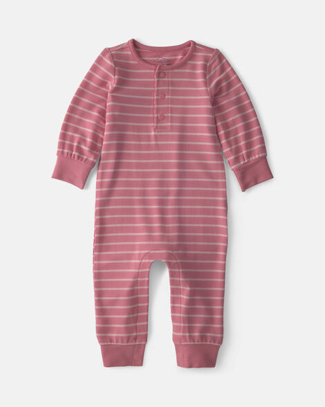 baby girl striped purelysoft™ long-sleeve jumpsuit - pink