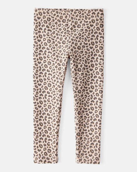 toddler girl cotton leopard stretch leggings - brown