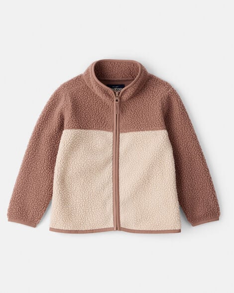 Toddler Boy Color Block Microfleece Zip-Up Jacket - Tan