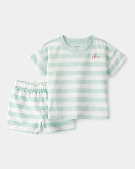 baby boy 2-piece shark striped top & short set - blue/ivory