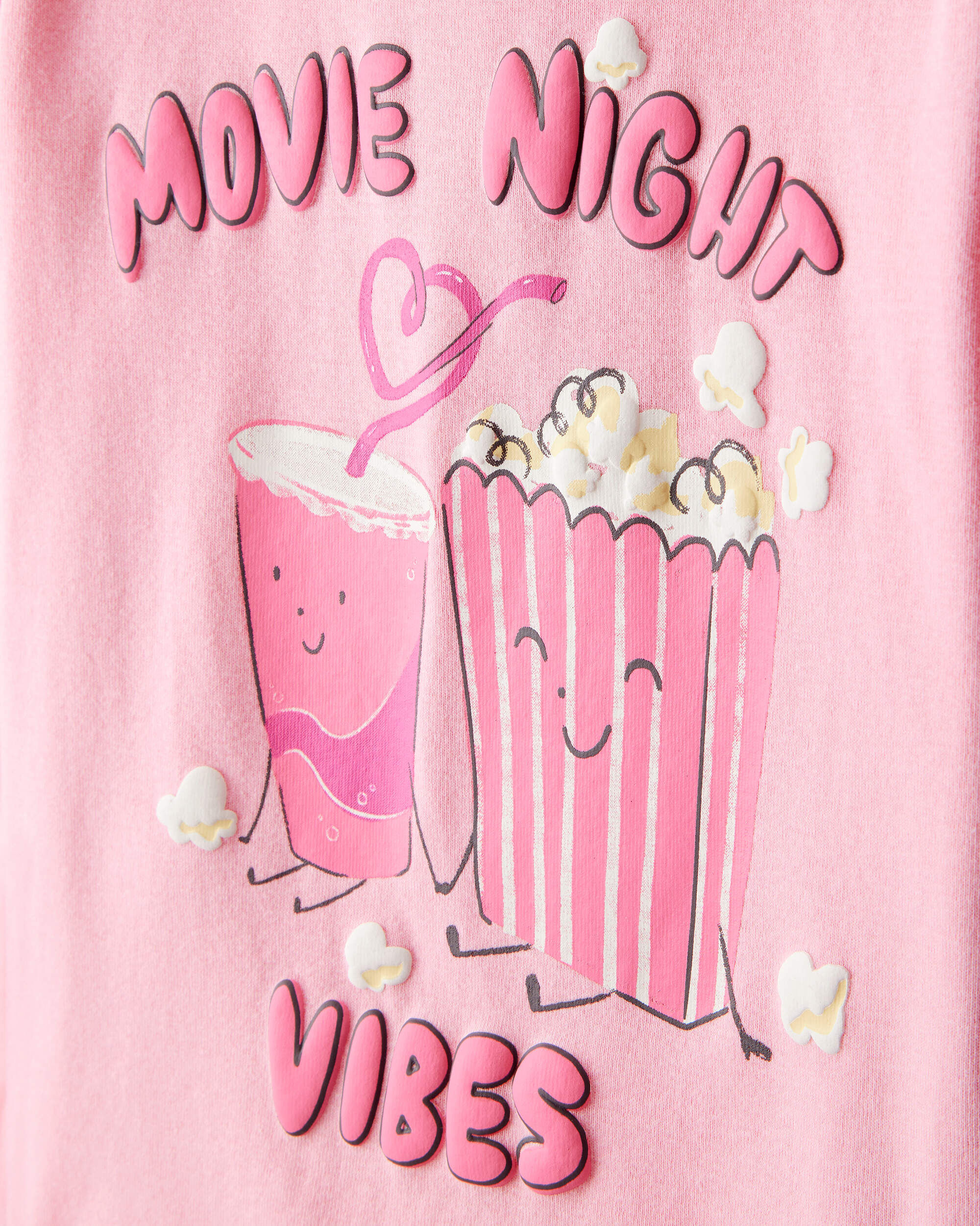 Girls Movie Print 100% Cotton Long-Sleeve 4-Piece Pajamas - Black/Pink