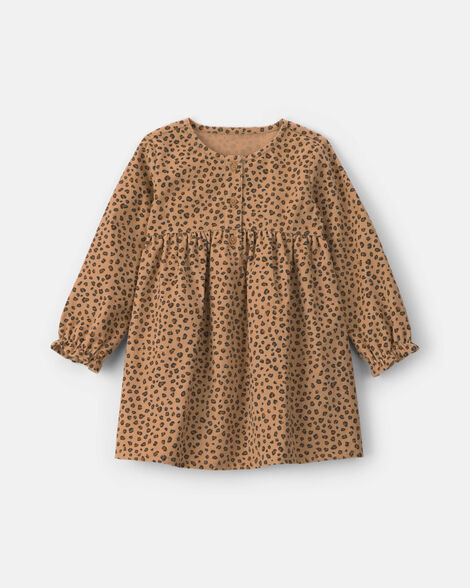 toddler girl leopard corduroy long-sleeve dress - brown