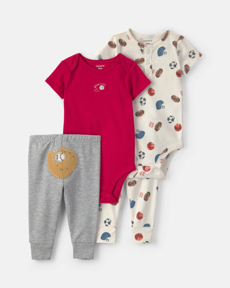 baby boy 4-piece sports bodysuits & pants set - red/grey