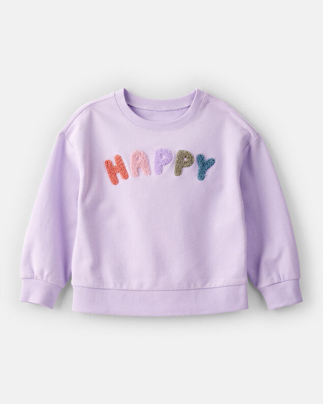 Product image 1 of Toddler Girl Happy French Terry Long-Sleeve Pullover Sweatshirt - Purple