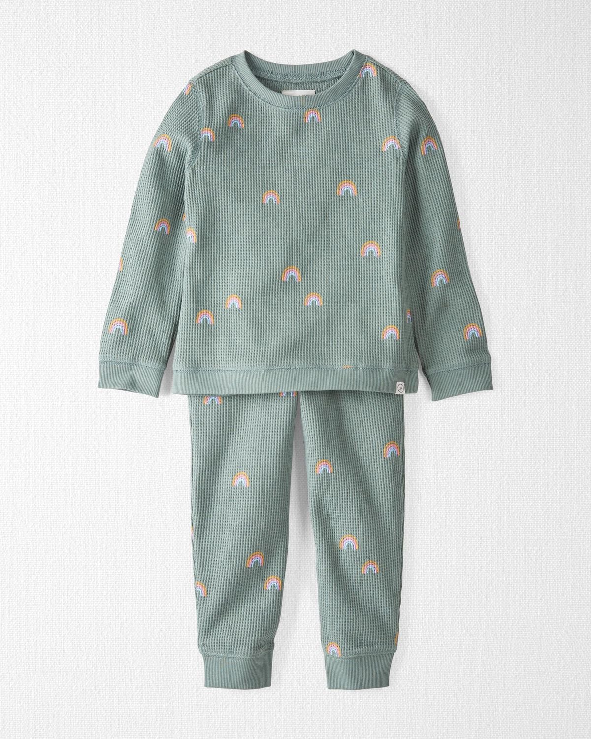 Blue Waffle Knit Infant Lounge Set Pants & Top Knot Hat