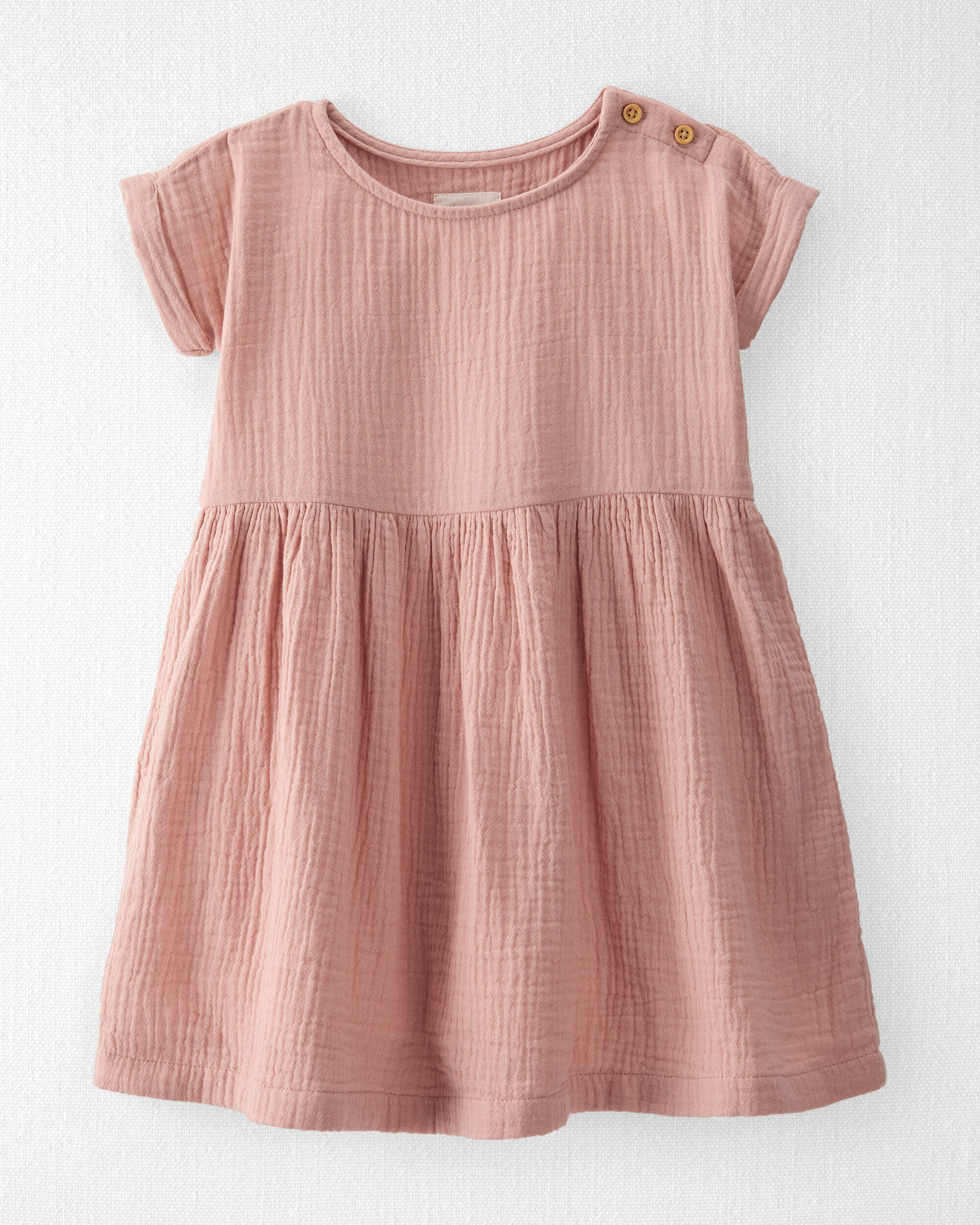 Toddler Organic Cotton Gauze Dress in Pink - Little Planet