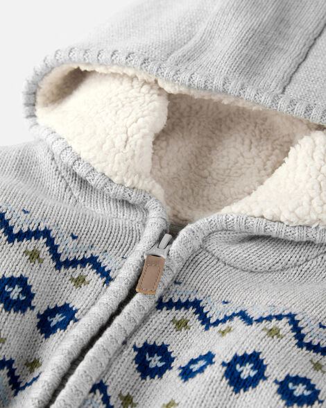 Toddler Boy Organic Cotton Fair Isle Sweater Knit Jacket 