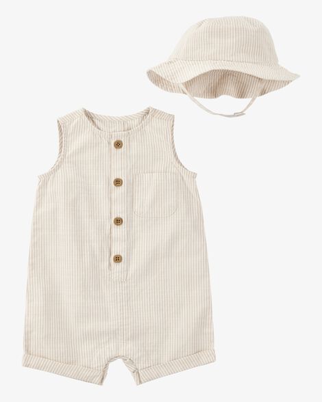 Product image 1 of Baby Striped Cotton Outfit Set - Tan