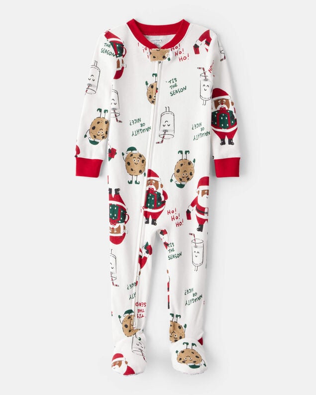 Product image 1 of Baby Brown Santa Milk & Cookies 100% Cotton Long-Sleeve Snug Fit 1-Piece Pajamas - White