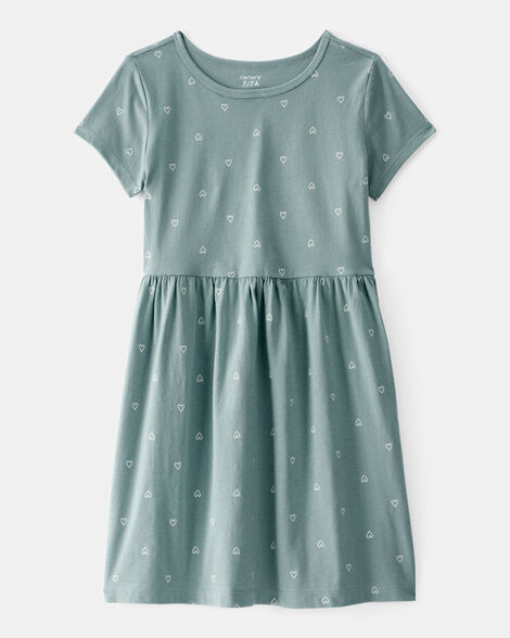 girls heart print short-sleeve dress - green