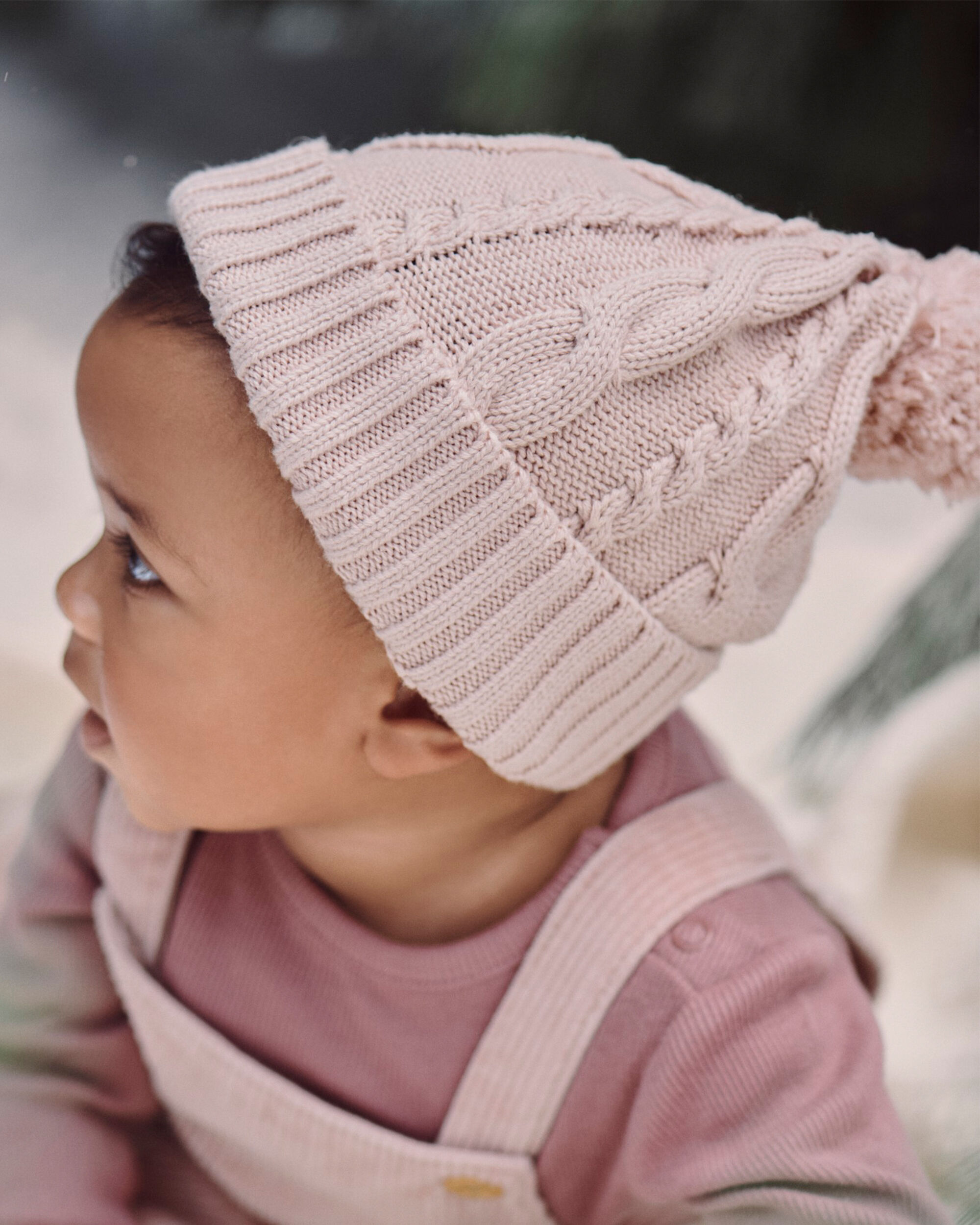 Baby Organic Cotton Cable Knit Beanie in Perfect Pink