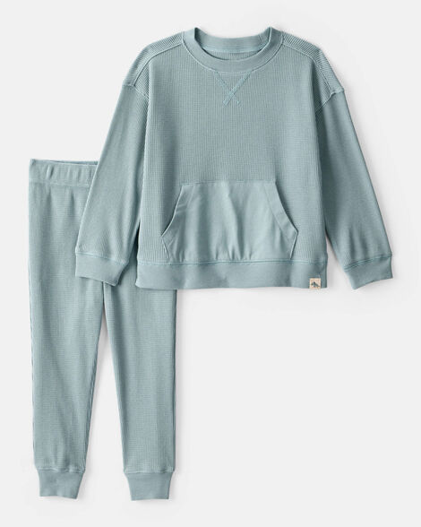 toddler boy waffle knit long-sleeve tee & pant set - green