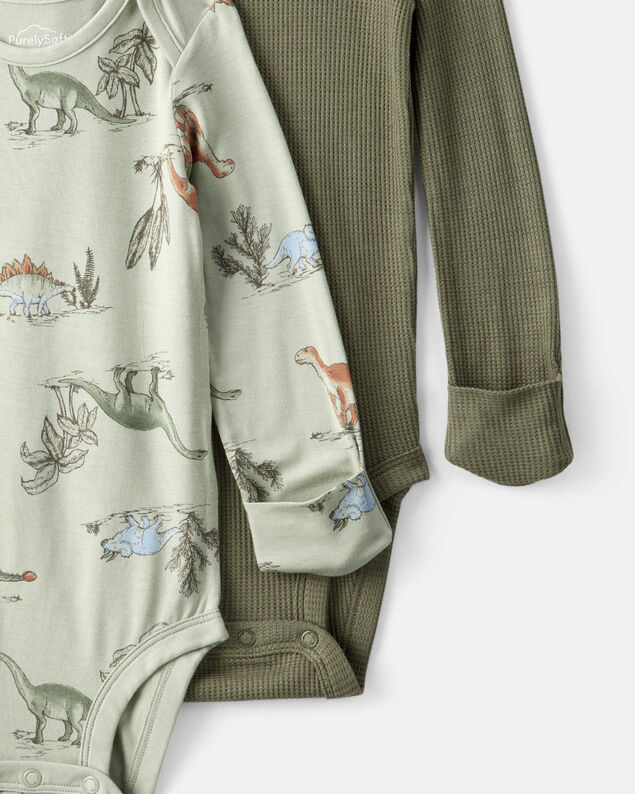 Product image 2 of Baby Boy 2-Pack Dinosaur Print PurelySoft Long-Sleeve Multipack Bodysuits - Green
