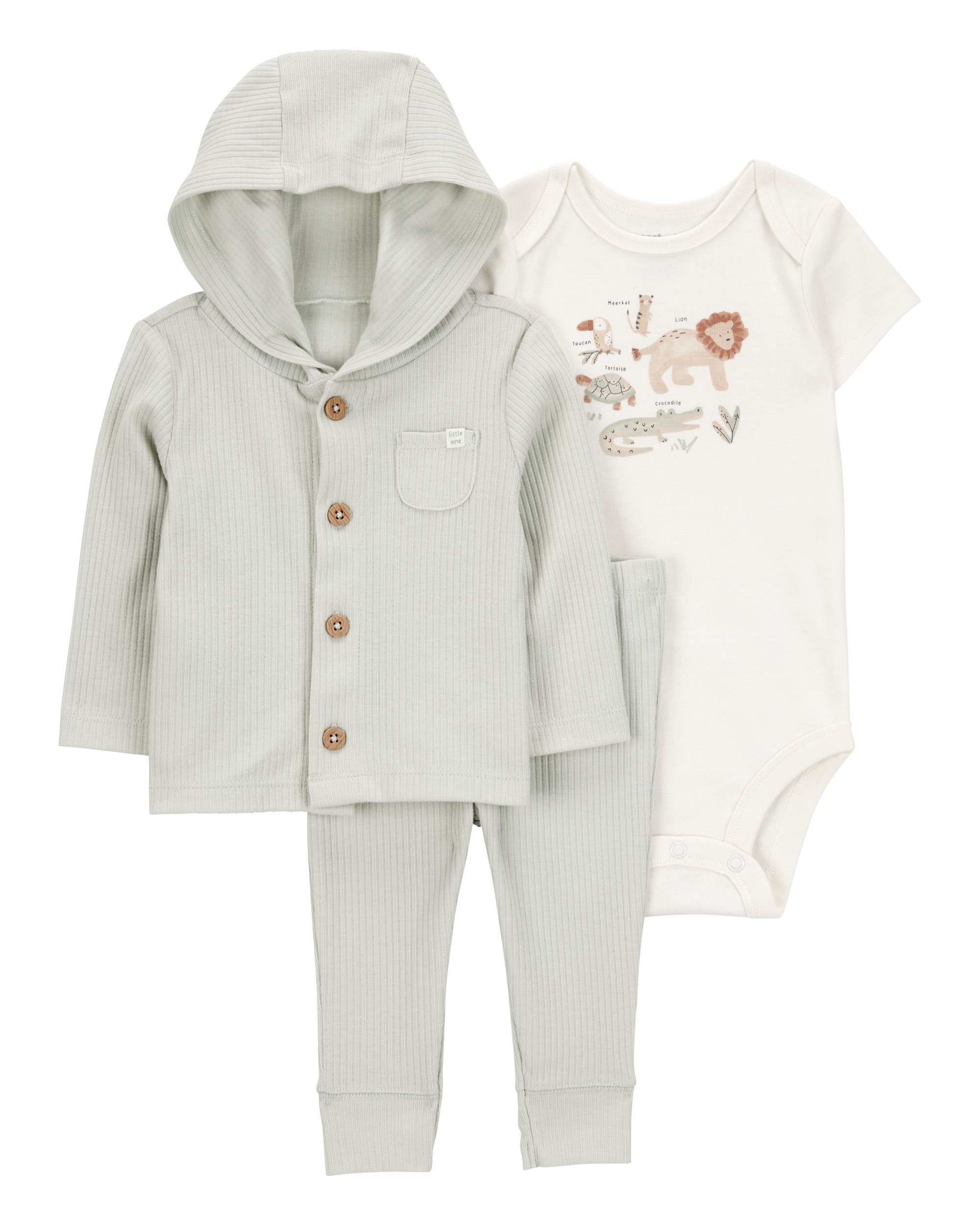 Baby Lion 3-Piece Cardigan Set - Green/White
