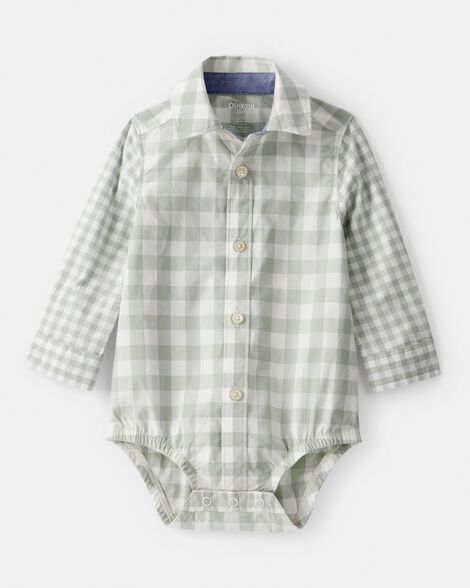 Baby Boy Plaid Long-Sleeve Button-Down Bodysuit - Green