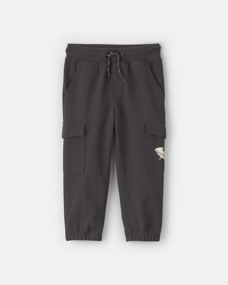 toddler boy glow-in-the-dark french terry cargo joggers - black
