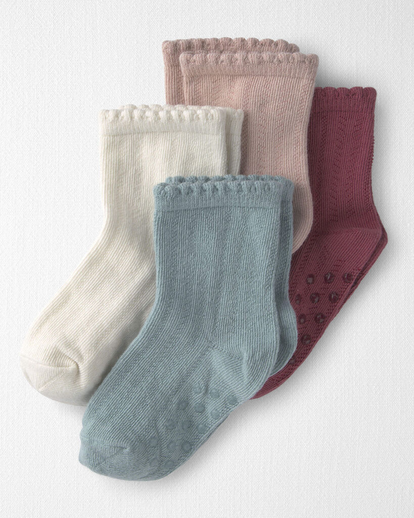 Little Planet Toddler Girl 4-Pack No-Slip Ankle Socks Made with Organic Cotton 2T-4T Pink, Blue, Cream, Red