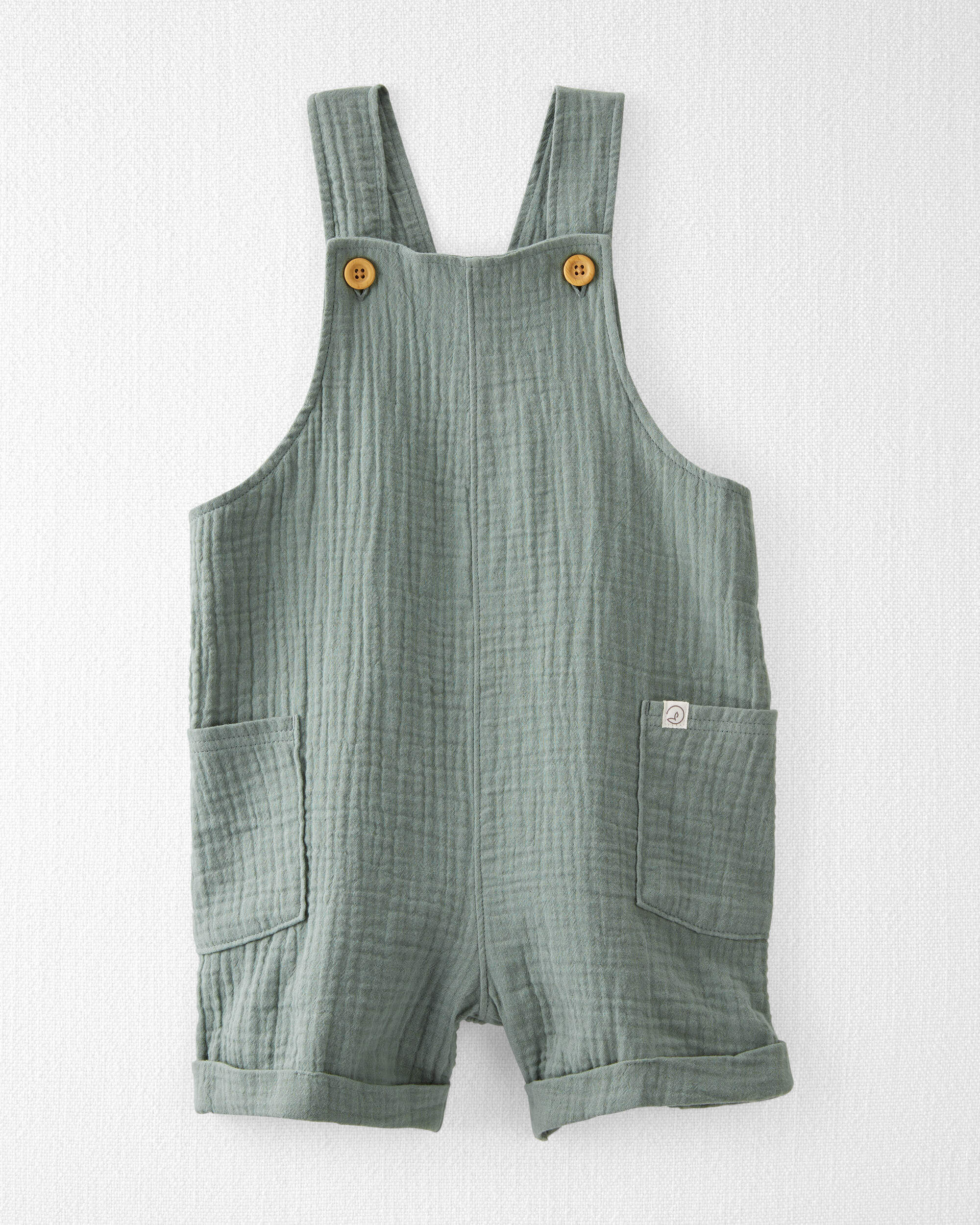 Toddler Organic Cotton Gauze Shortalls Green