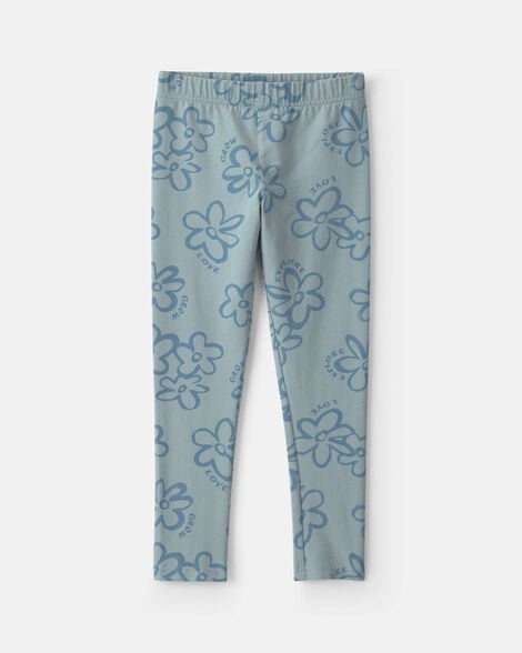 girls floral pull-on stretch leggings - blue